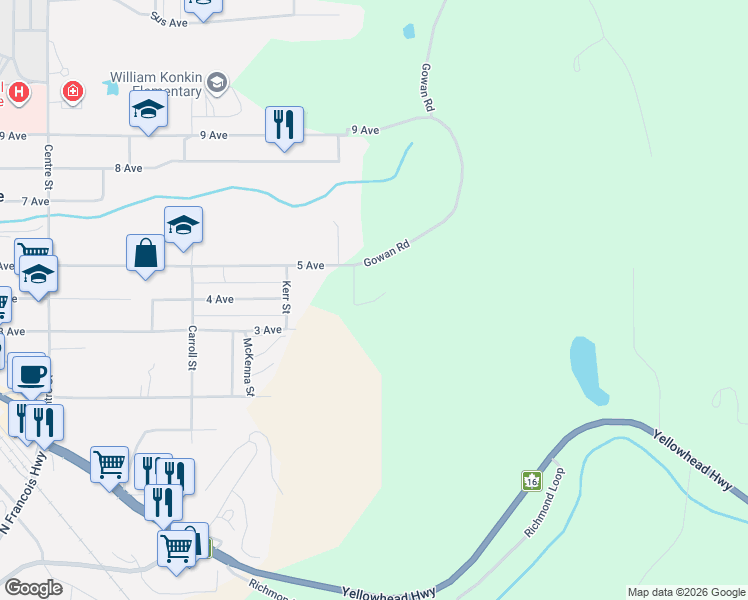 map of restaurants, bars, coffee shops, grocery stores, and more near 615 Casimir Avenue in Burns Lake
