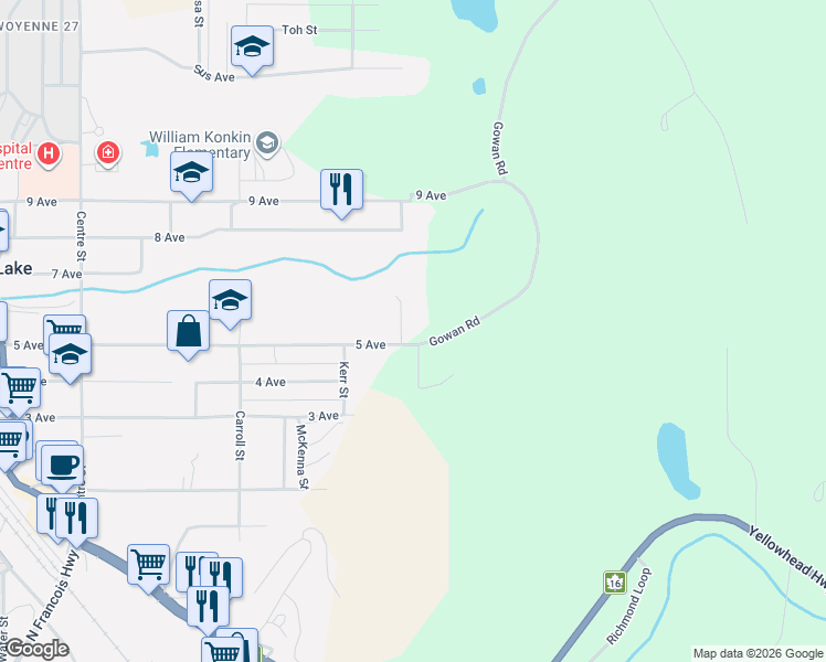 map of restaurants, bars, coffee shops, grocery stores, and more near 605 5 Avenue in Burns Lake
