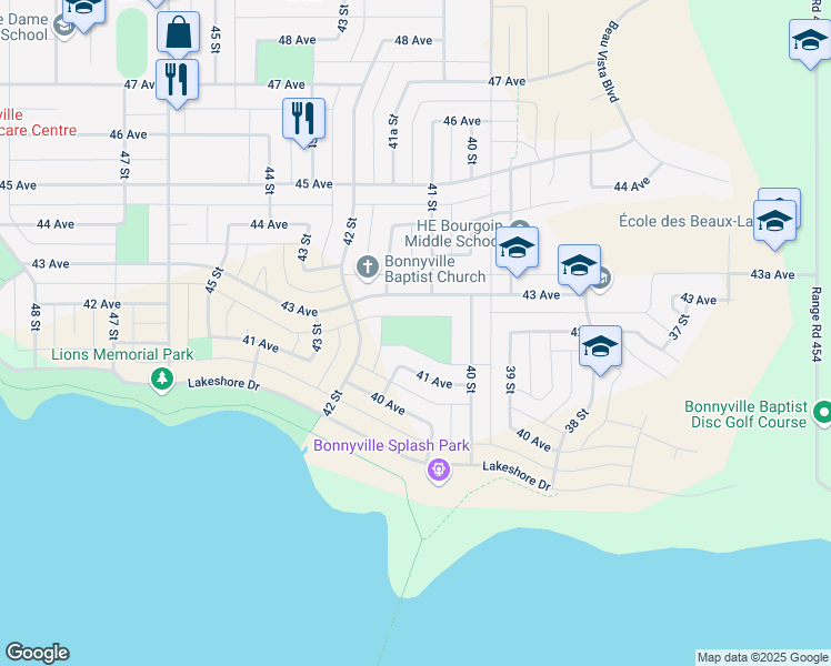map of restaurants, bars, coffee shops, grocery stores, and more near 4106 40 Street in Bonnyville