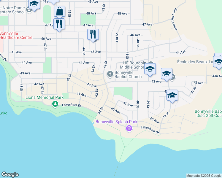 map of restaurants, bars, coffee shops, grocery stores, and more near 4113 42 Street in Bonnyville