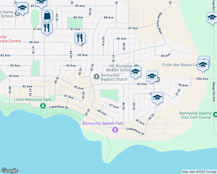 map of restaurants, bars, coffee shops, grocery stores, and more near 4106 40 Street in Bonnyville