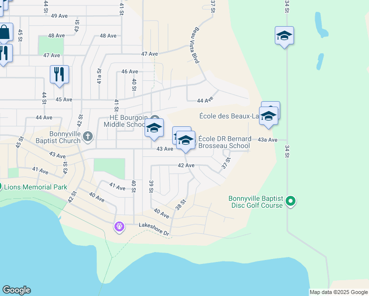 map of restaurants, bars, coffee shops, grocery stores, and more near 4410 38 Street in Bonnyville