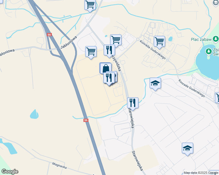 map of restaurants, bars, coffee shops, grocery stores, and more near 8 Przywidzka in Gdańsk