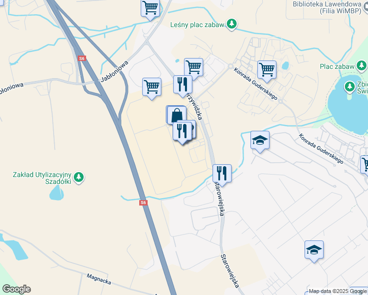 map of restaurants, bars, coffee shops, grocery stores, and more near 8 Przywidzka in Gdańsk