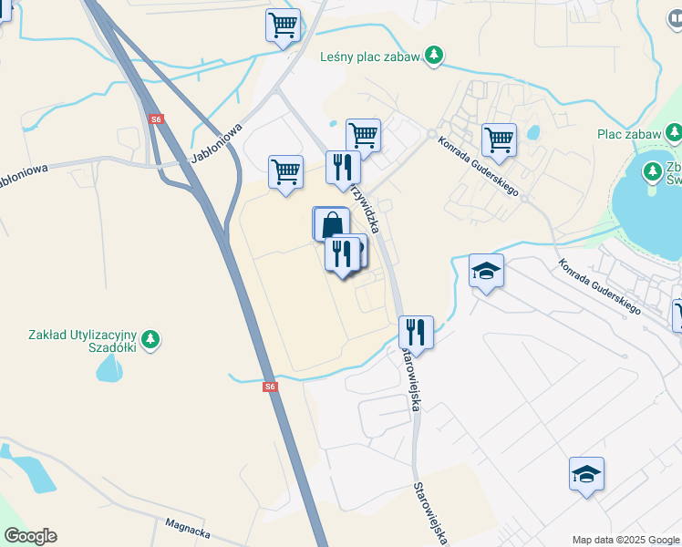 map of restaurants, bars, coffee shops, grocery stores, and more near 8 Przywidzka in Gdańsk