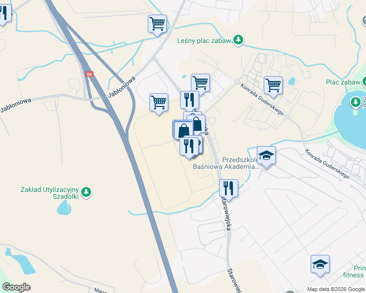 map of restaurants, bars, coffee shops, grocery stores, and more near 8 Przywidzka in Gdańsk