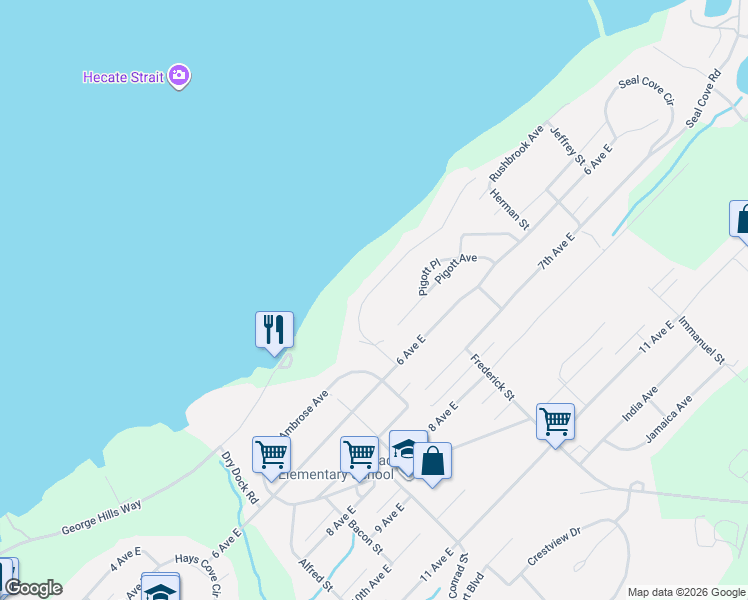 map of restaurants, bars, coffee shops, grocery stores, and more near 1348 Overlook Street in Prince Rupert