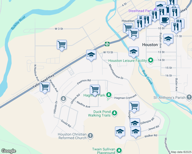 map of restaurants, bars, coffee shops, grocery stores, and more near 3065 Pearson Road in Houston