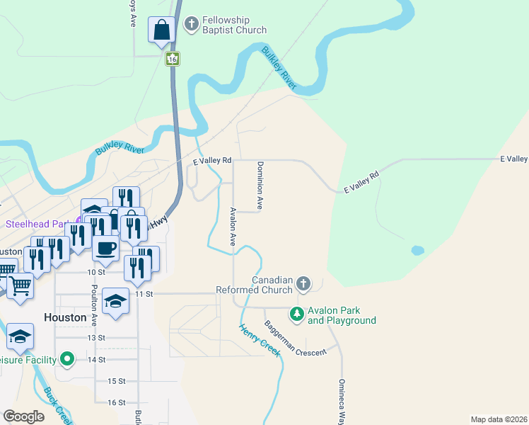 map of restaurants, bars, coffee shops, grocery stores, and more near 2512 Dominion Avenue in Houston