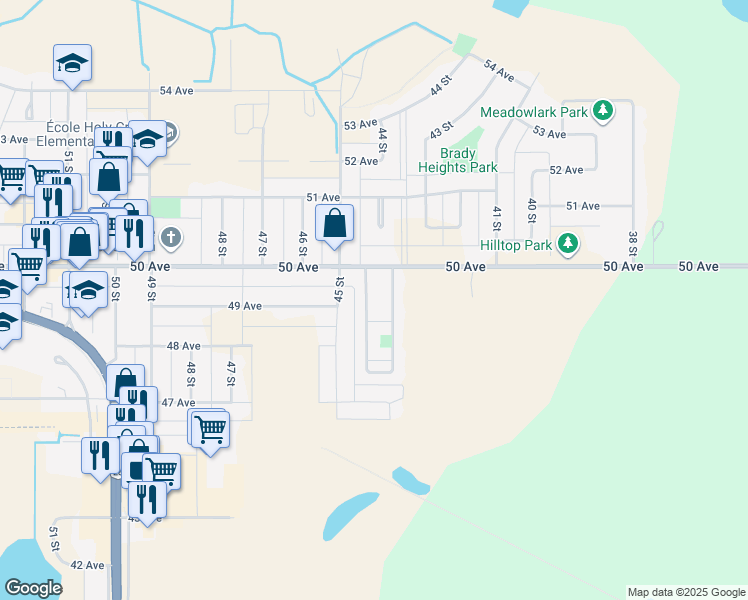 map of restaurants, bars, coffee shops, grocery stores, and more near 13 Wildwood Trailer Court in Cold Lake