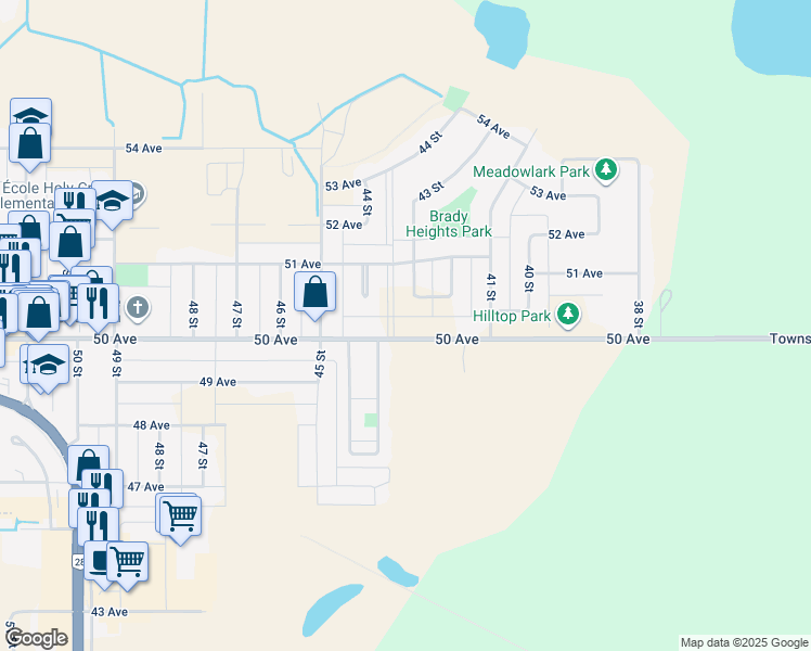 map of restaurants, bars, coffee shops, grocery stores, and more near 4304 50 Avenue in Cold Lake