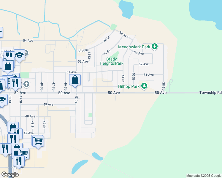 map of restaurants, bars, coffee shops, grocery stores, and more near 4206 50 Avenue in Cold Lake
