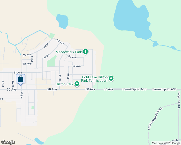 map of restaurants, bars, coffee shops, grocery stores, and more near 5201 39 Street in Cold Lake