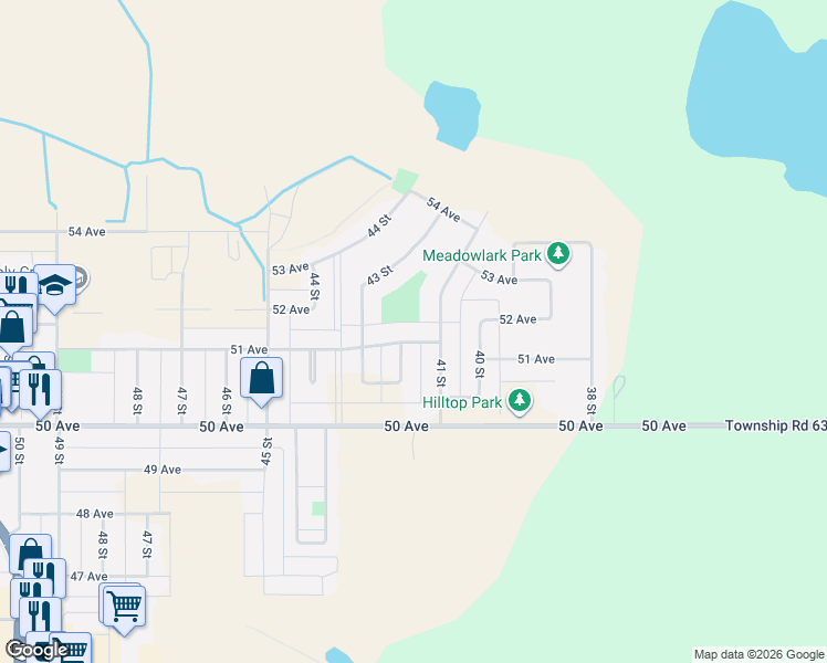 map of restaurants, bars, coffee shops, grocery stores, and more near 4114 51 Avenue in Cold Lake
