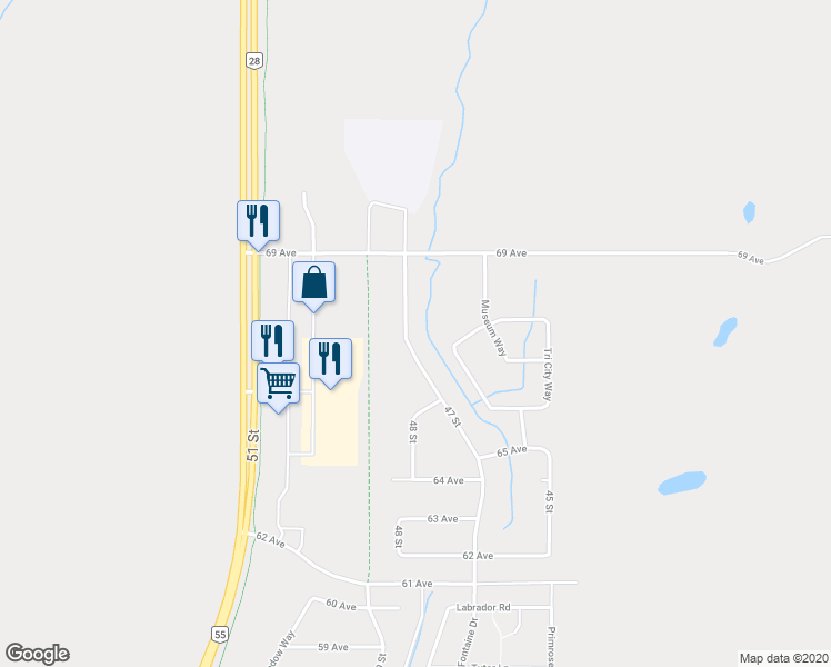 map of restaurants, bars, coffee shops, grocery stores, and more near 6801 A 47 Street in Cold Lake