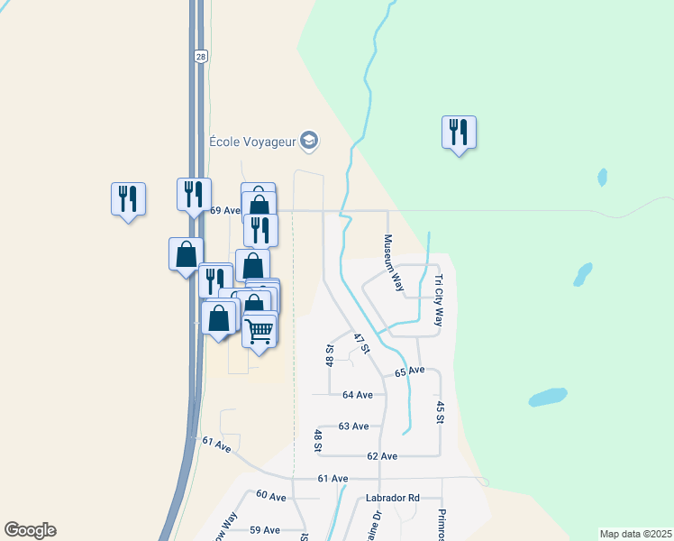 map of restaurants, bars, coffee shops, grocery stores, and more near 6801 A 47 Street in Cold Lake