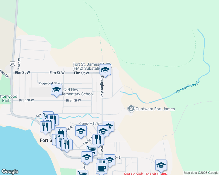 map of restaurants, bars, coffee shops, grocery stores, and more near 821 Murray Road in Fort St. James