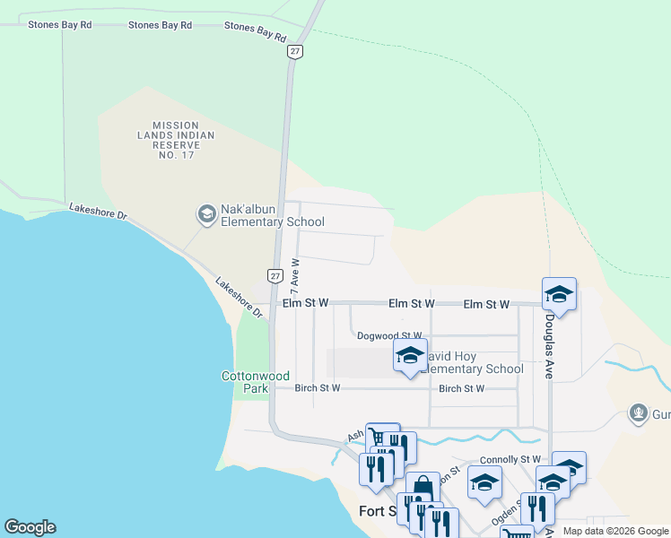 map of restaurants, bars, coffee shops, grocery stores, and more near 625 Fir Street West in Fort St. James