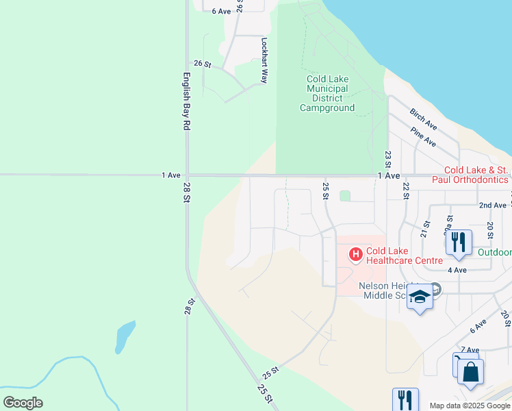 map of restaurants, bars, coffee shops, grocery stores, and more near 482 26 Street in Cold Lake