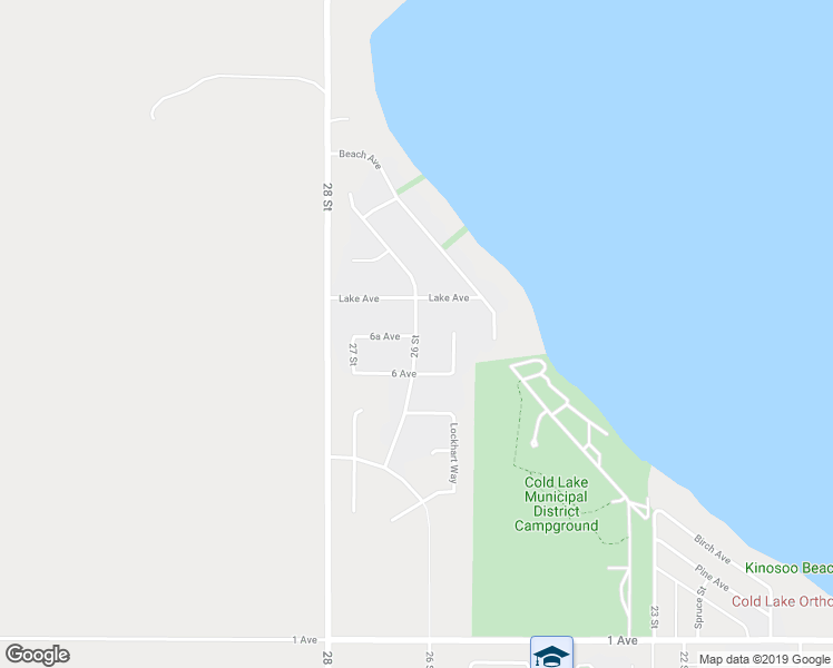 map of restaurants, bars, coffee shops, grocery stores, and more near 611 26 Street in Cold Lake