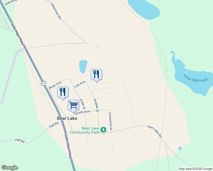 map of restaurants, bars, coffee shops, grocery stores, and more near 490 Panda Avenue in Bear Lake