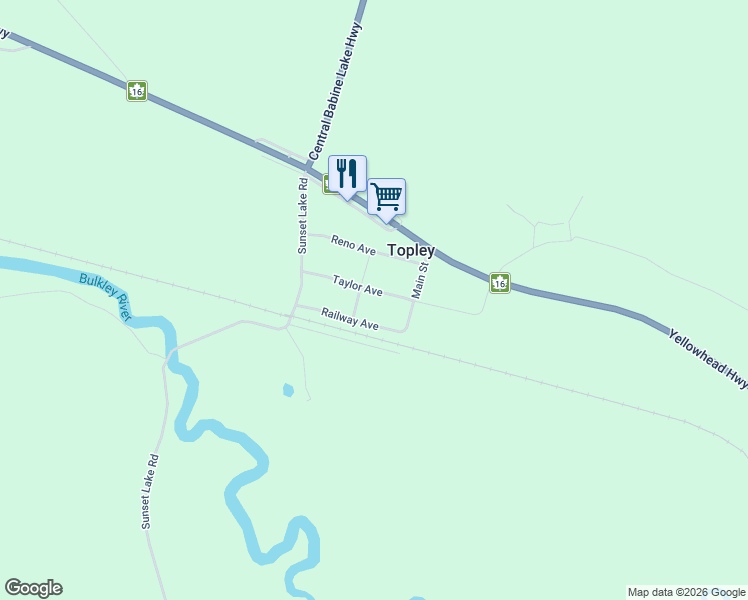 map of restaurants, bars, coffee shops, grocery stores, and more near 21881 Taylor Avenue in Topley