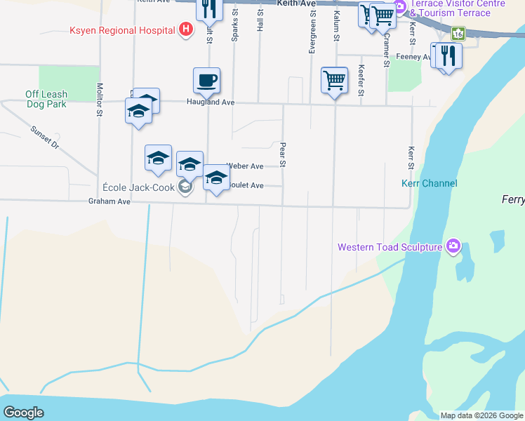 map of restaurants, bars, coffee shops, grocery stores, and more near 4625 Graham Avenue in Terrace