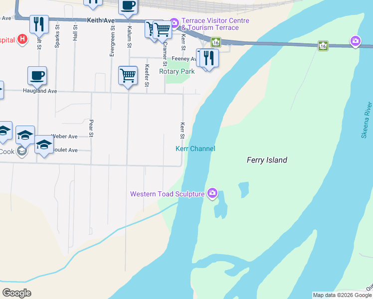 map of restaurants, bars, coffee shops, grocery stores, and more near 2413 Kerr Street in Terrace