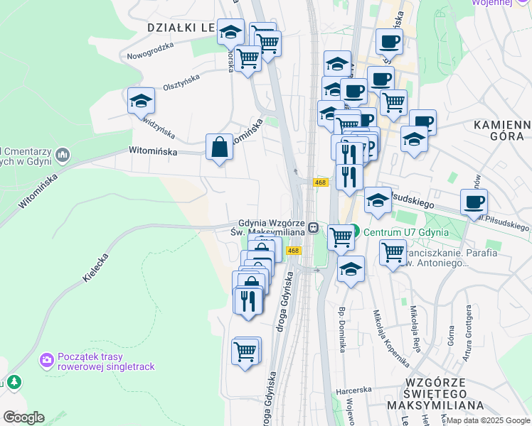 map of restaurants, bars, coffee shops, grocery stores, and more near 2 Kielecka in Gdynia