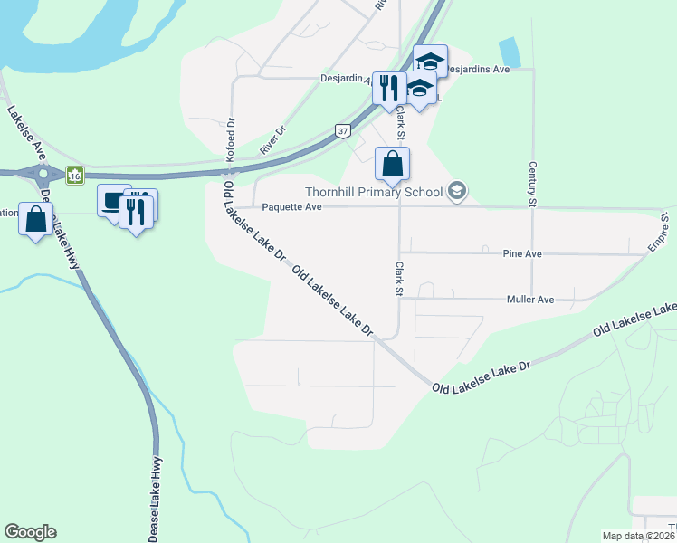 map of restaurants, bars, coffee shops, grocery stores, and more near 3940 Old Lakelse Lake Drive in Kitimat-Stikine