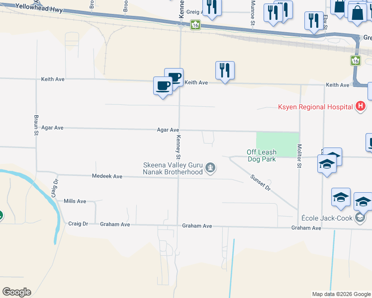 map of restaurants, bars, coffee shops, grocery stores, and more near 2707 Kenney Street in Terrace