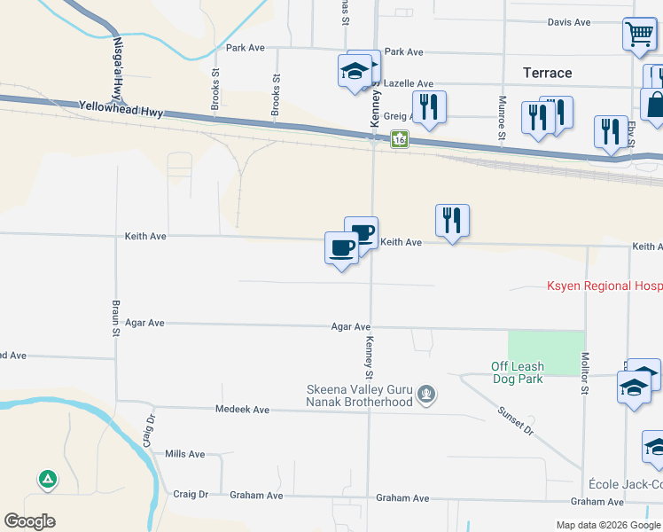 map of restaurants, bars, coffee shops, grocery stores, and more near 5019 Keith Avenue in Terrace