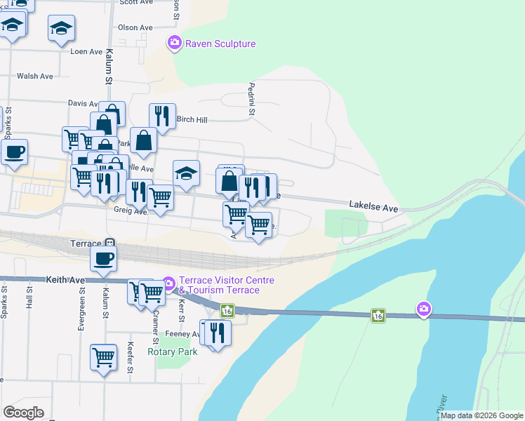 map of restaurants, bars, coffee shops, grocery stores, and more near 4419 Legion Avenue in Terrace