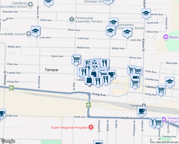 map of restaurants, bars, coffee shops, grocery stores, and more near 4728 Lazelle Avenue in Terrace