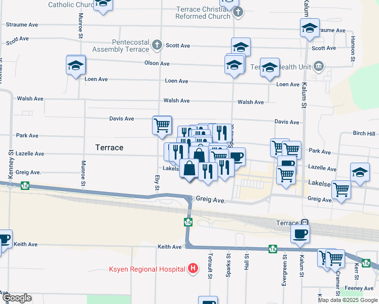 map of restaurants, bars, coffee shops, grocery stores, and more near 4728 Lazelle Avenue in Terrace