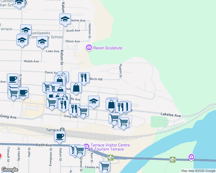map of restaurants, bars, coffee shops, grocery stores, and more near 4440 Little Avenue in Terrace