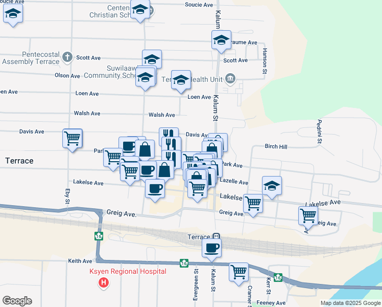 map of restaurants, bars, coffee shops, grocery stores, and more near 3307 Market Street in Terrace