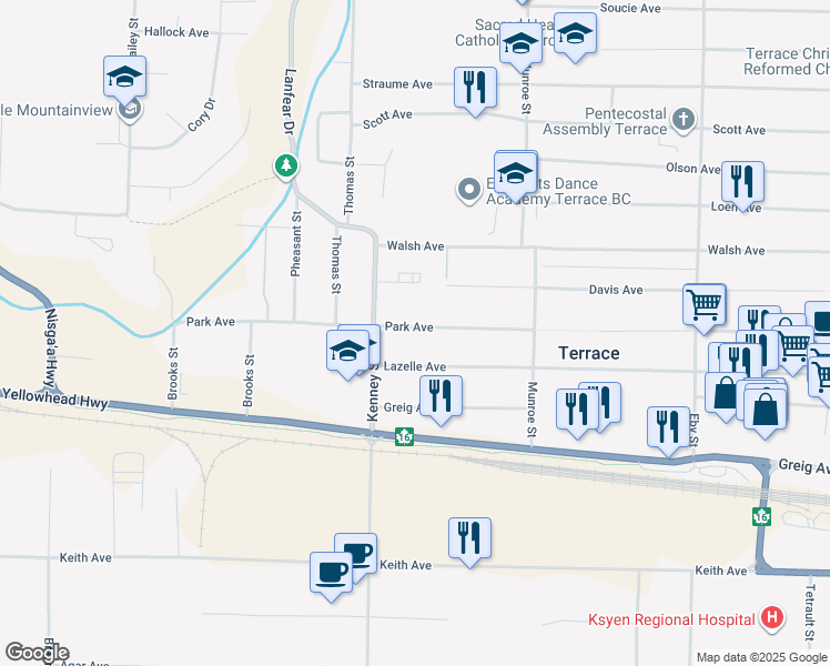 map of restaurants, bars, coffee shops, grocery stores, and more near 4927 Park Avenue in Terrace