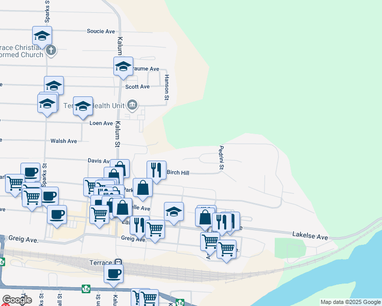 map of restaurants, bars, coffee shops, grocery stores, and more near 4518 Cedar Crescent in Terrace