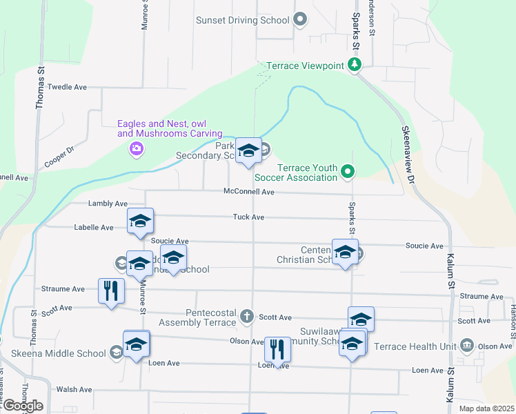 map of restaurants, bars, coffee shops, grocery stores, and more near 4800 Tuck Avenue in Terrace