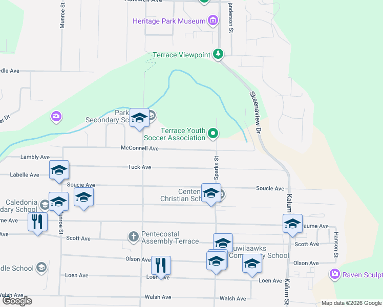 map of restaurants, bars, coffee shops, grocery stores, and more near 4713 McConnell Avenue in Terrace
