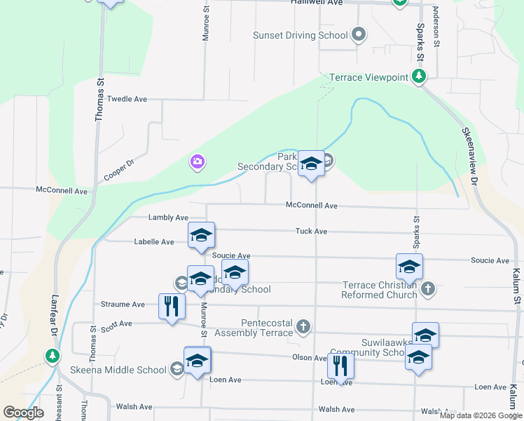 map of restaurants, bars, coffee shops, grocery stores, and more near 4819 McConnell Avenue in Terrace