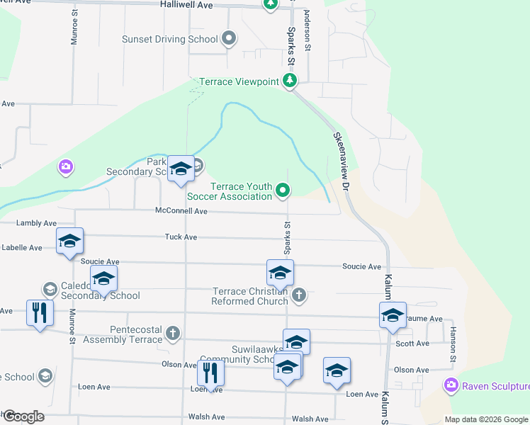 map of restaurants, bars, coffee shops, grocery stores, and more near 4713 McConnell Avenue in Terrace