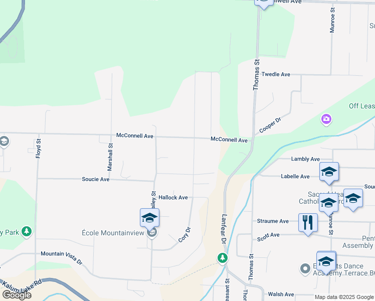 map of restaurants, bars, coffee shops, grocery stores, and more near 3701 Cory Drive in Terrace