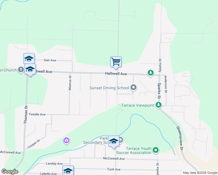 map of restaurants, bars, coffee shops, grocery stores, and more near 4108 Benner Street in Terrace