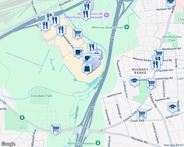 map of restaurants, bars, coffee shops, grocery stores, and more near in Thornaby