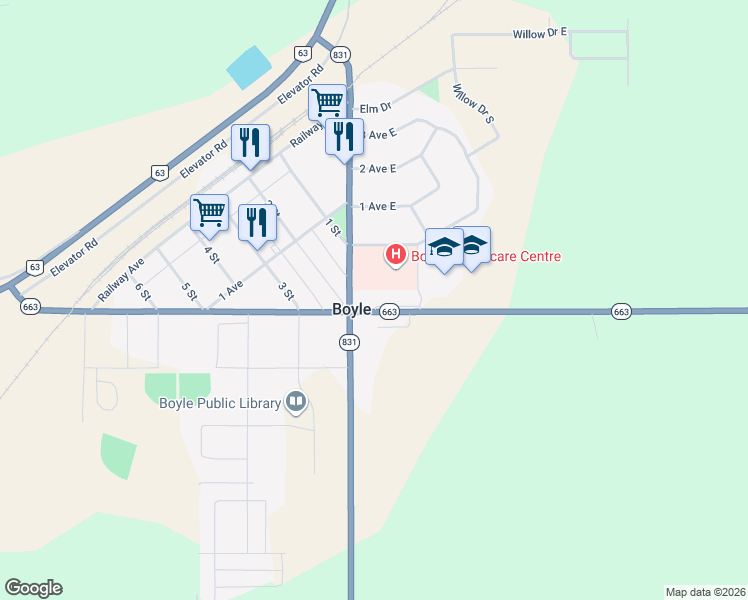 map of restaurants, bars, coffee shops, grocery stores, and more near in Boyle