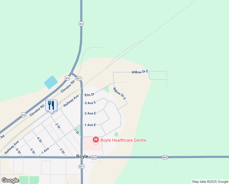 map of restaurants, bars, coffee shops, grocery stores, and more near 5311 Willow Drive South in Boyle