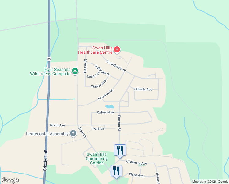 map of restaurants, bars, coffee shops, grocery stores, and more near 9 Freeman Drive in Swan Hills