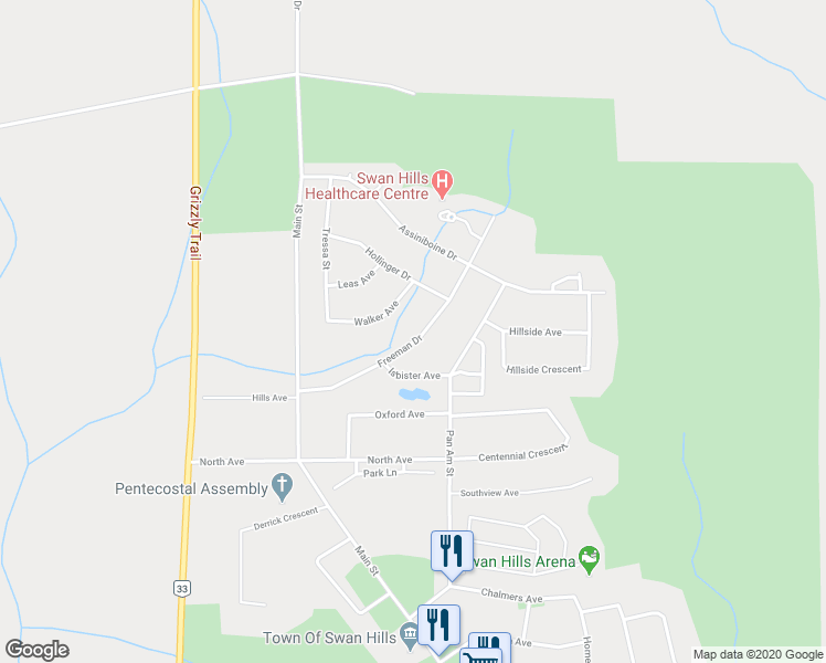 map of restaurants, bars, coffee shops, grocery stores, and more near 9 Freeman Drive in Swan Hills